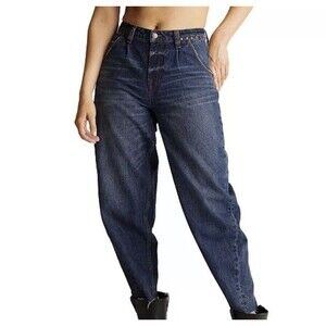 Frye Women's Studded-Waist Barrel-Leg Cotton Denim Jeans Sz:32